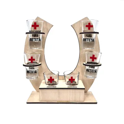 Medicament fara reteta, suport potcoava din lemn cu 6 pahare tip shout, model hgs008